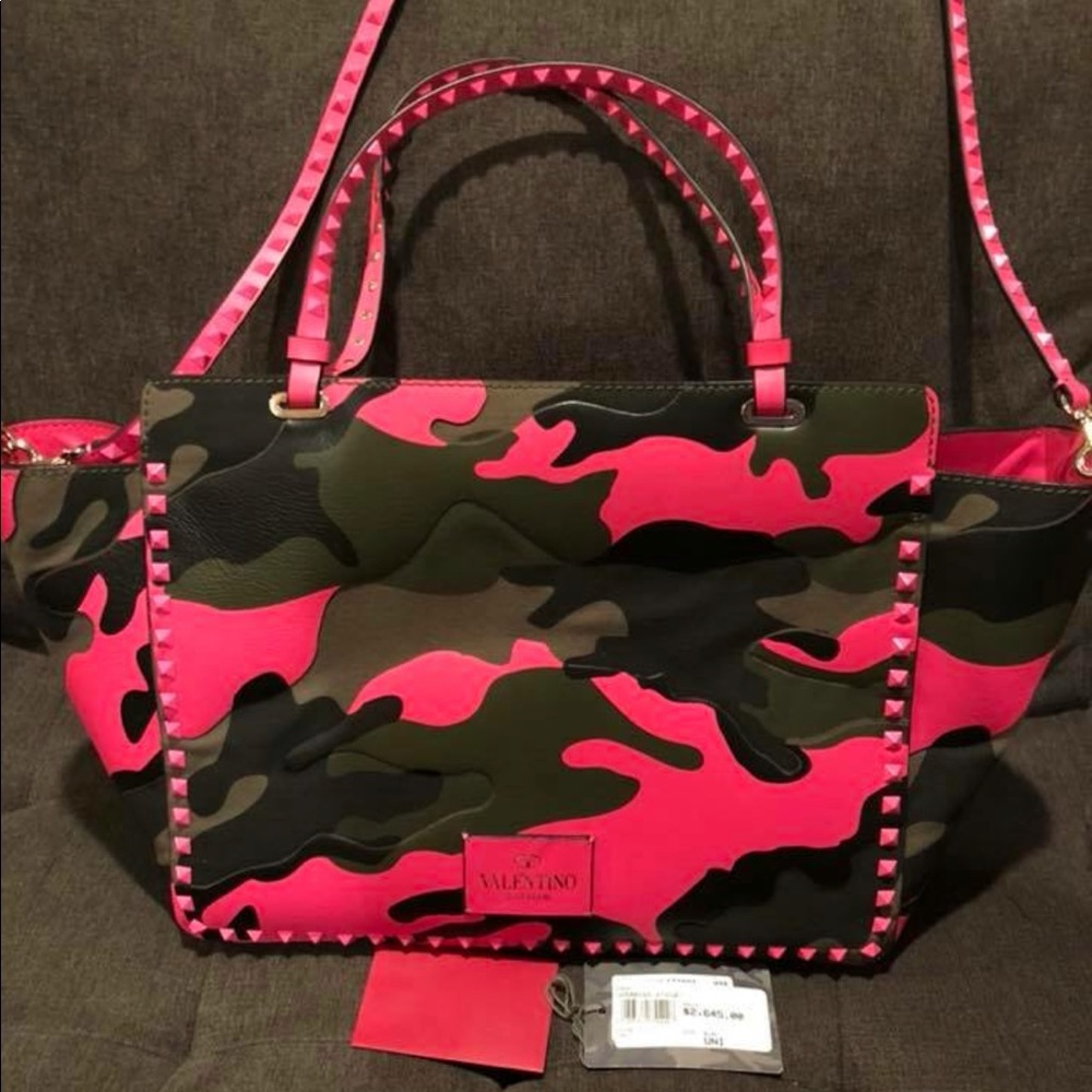 Valentino Rockstud Pink Camo Handbag - Picture 3 of 8